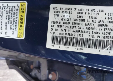 2013 Honda Accord Ex-L V-6 from USA, damaged, VIN 1HGCR3F86DA018912